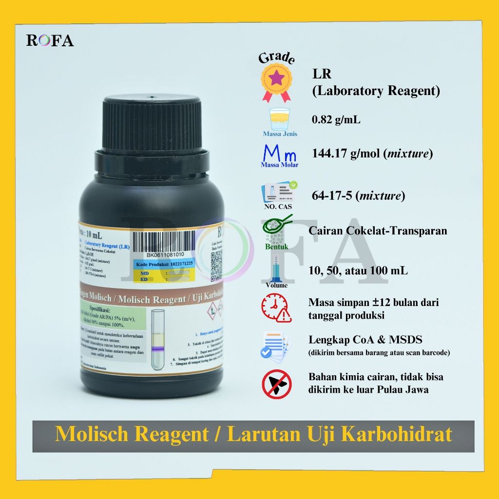 ROFA Reagen Molisch / Molisch Reagent / Larutan Alfa Naftol / Larutan Uji Karbohidrat 5% 10 mL - 100