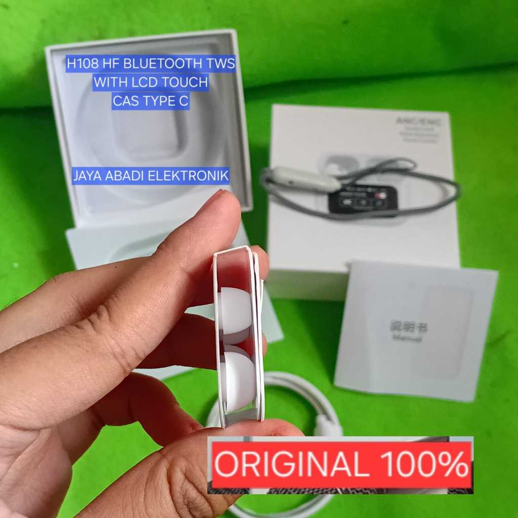 H108 HF BLUETOOTH ORI 100% TWSWITH LCD TOUCH CAS TYPE C HEADPHONE SPORT OLAHRAGA BLUETOOTH BISA KUPI