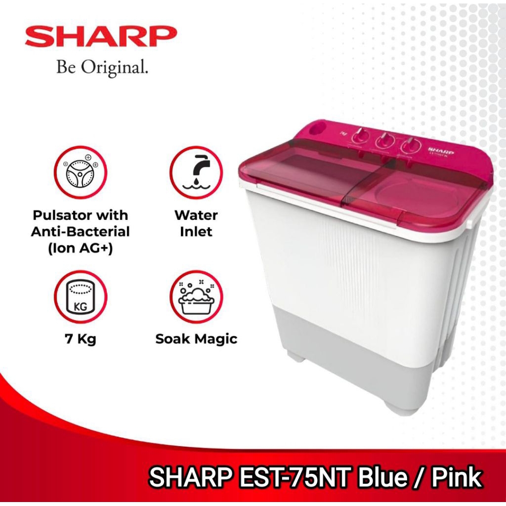 Mesin Cuci Sharp 2 Tabung 7 Kg SHARP ES-T75NT Blue / Pink
