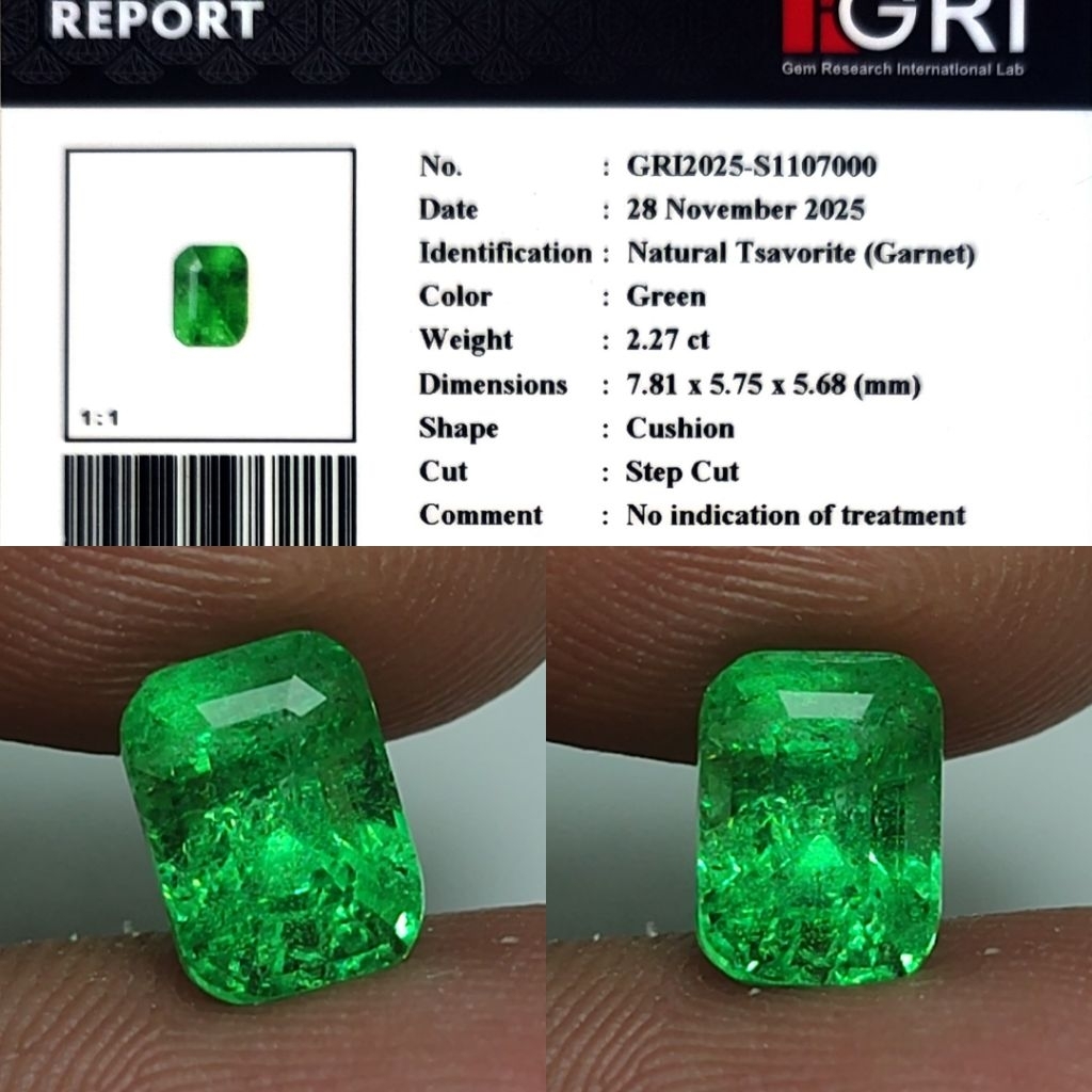 HOT ITEM Natural Tsavorite Garnet 2.27ct GRI Top Crystall Full Luster Gemericik Nice Color Body Kaca