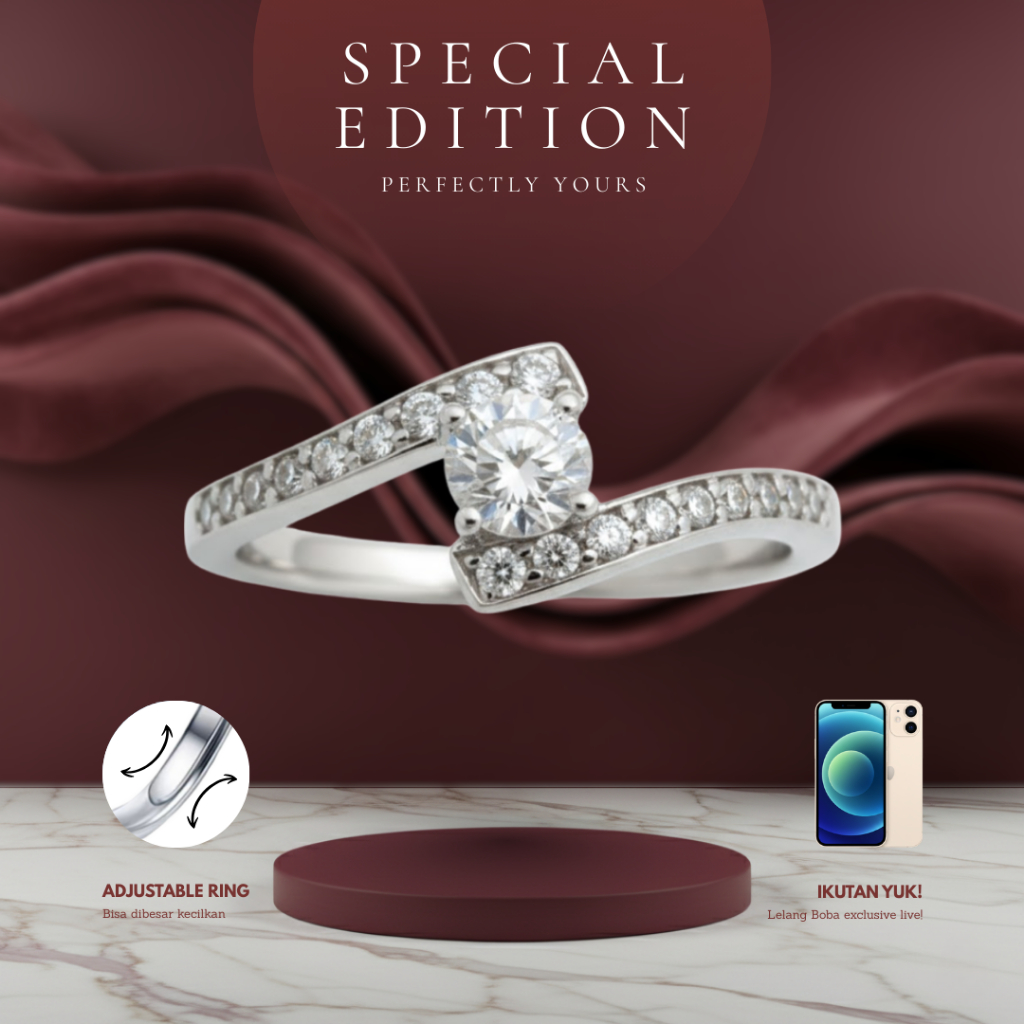 Cincin kawin bypass ring permata kecil zirkonia mewah elegan ukuran adjustable bisa dibesar kecilkan