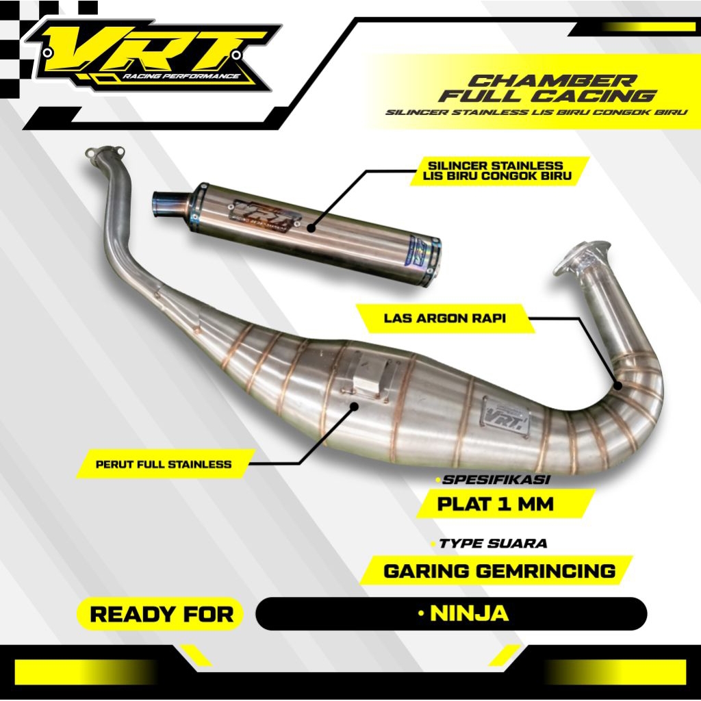 KNALPOT NINJA R/RR/SS FULL STANLIS SILINCER FULL STANLIS CORONG BIRU ORIGINAL VRT RACING PERFORMANCE