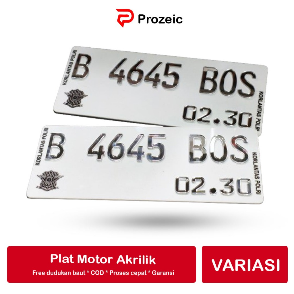Prozeic - Plat Motor Akrilik Huruf Timbul Chrome Ukuran Medium 25x10cm