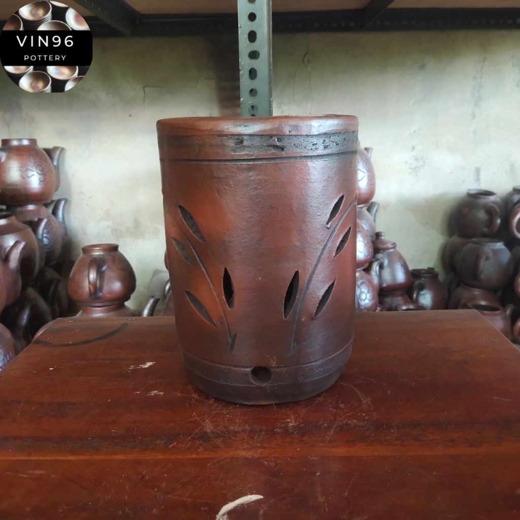 Pot tabung D15cm gerabah tanah liat