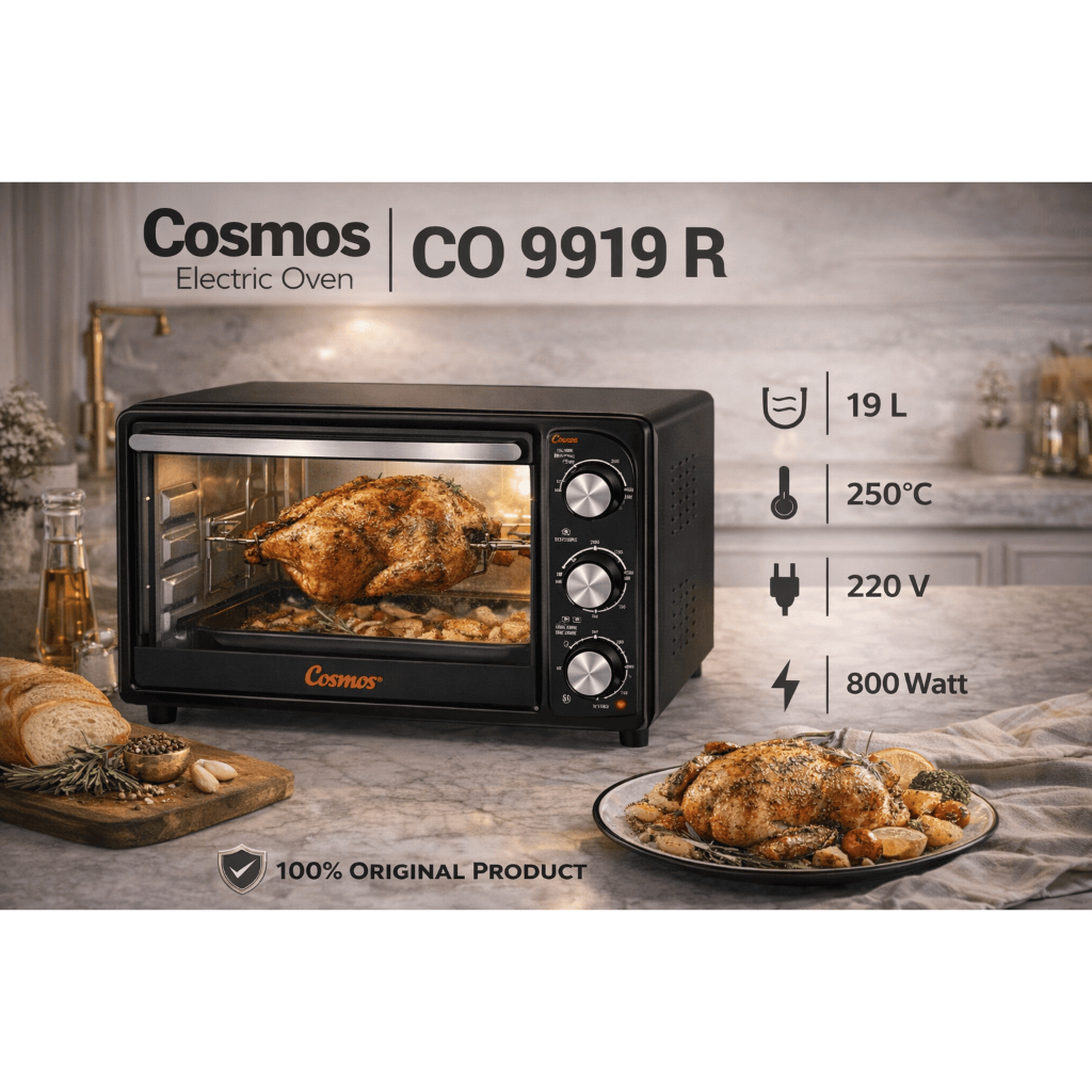 COSMOS Oven Listrik CO 9919 R - 19 Liter + BBQ Rotisserie Pick (Pemanggang berputar otomatis / Stik 