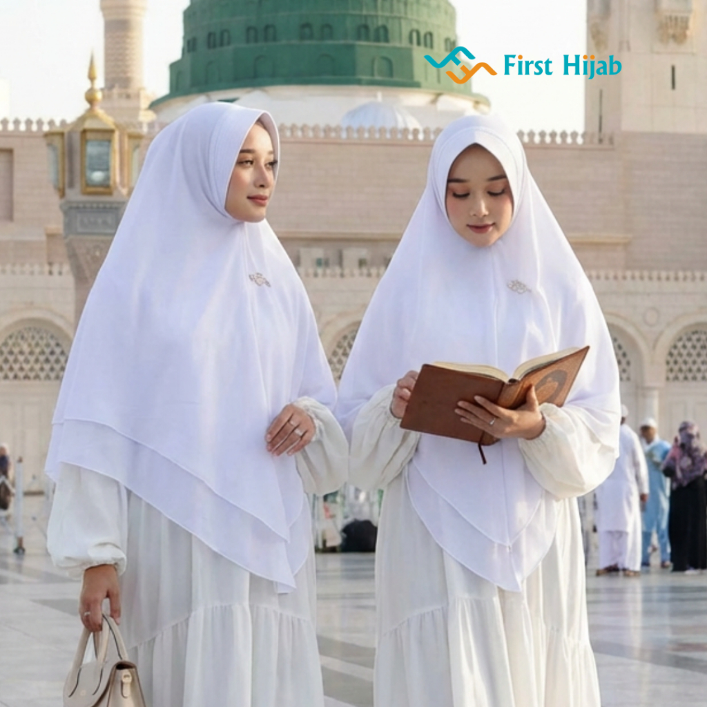 FIRST HIJAB - Hayya Hijab Instan Syari Jumbo Bahan Ceruti Baby Doll | Bergo Umroh/Haji