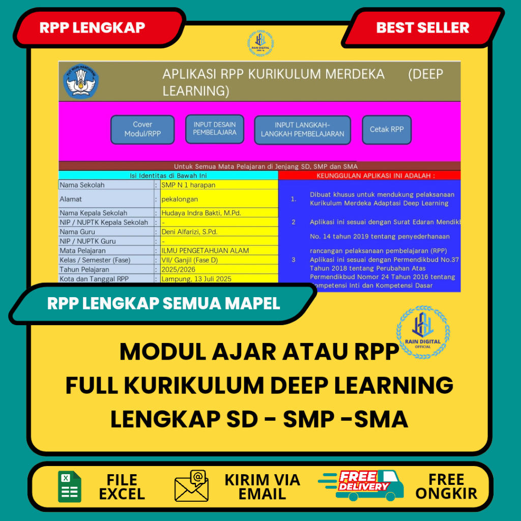 APLIKASI RPP (MODUL AJAR) DEEP LEARNING SD SMP SMA LENGKAP SEMUA MAPEL SIAP PAKAI