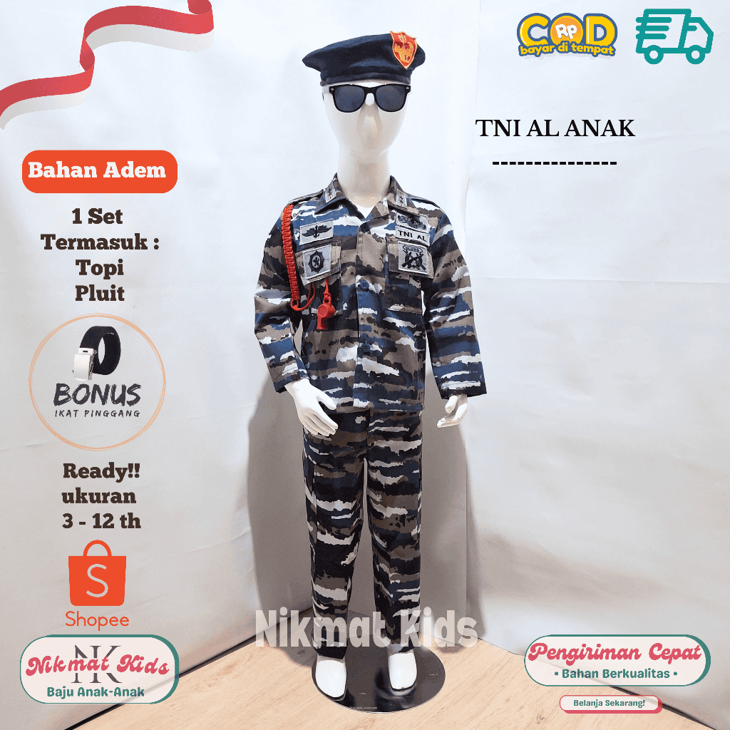 Baju tni al anak baju tentara anak seragam tni angkatan laut anak kostum tentara anak laki laki tk