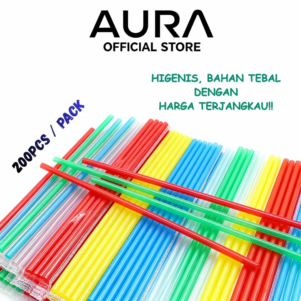 Aura Sedotan Steril 6*200 mm 200pcs/Pack | Sedotan Plastik Lancip | Sedotan Bening dan Hitam