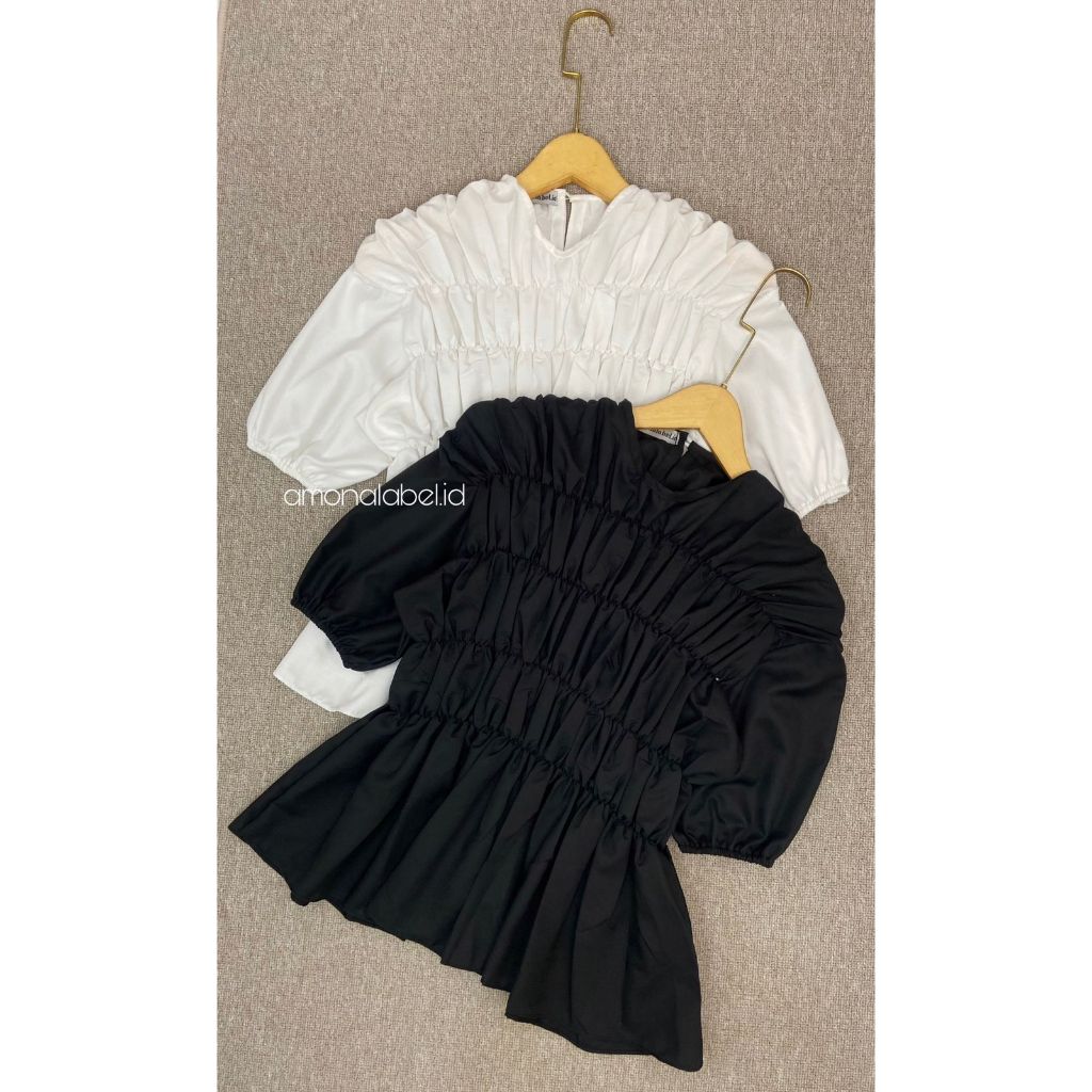 Jennie Top Blouse Short Sleves - Atasan Wanita Korean Style - Baju Kerut Dada Lengan Pendek Katun Pr