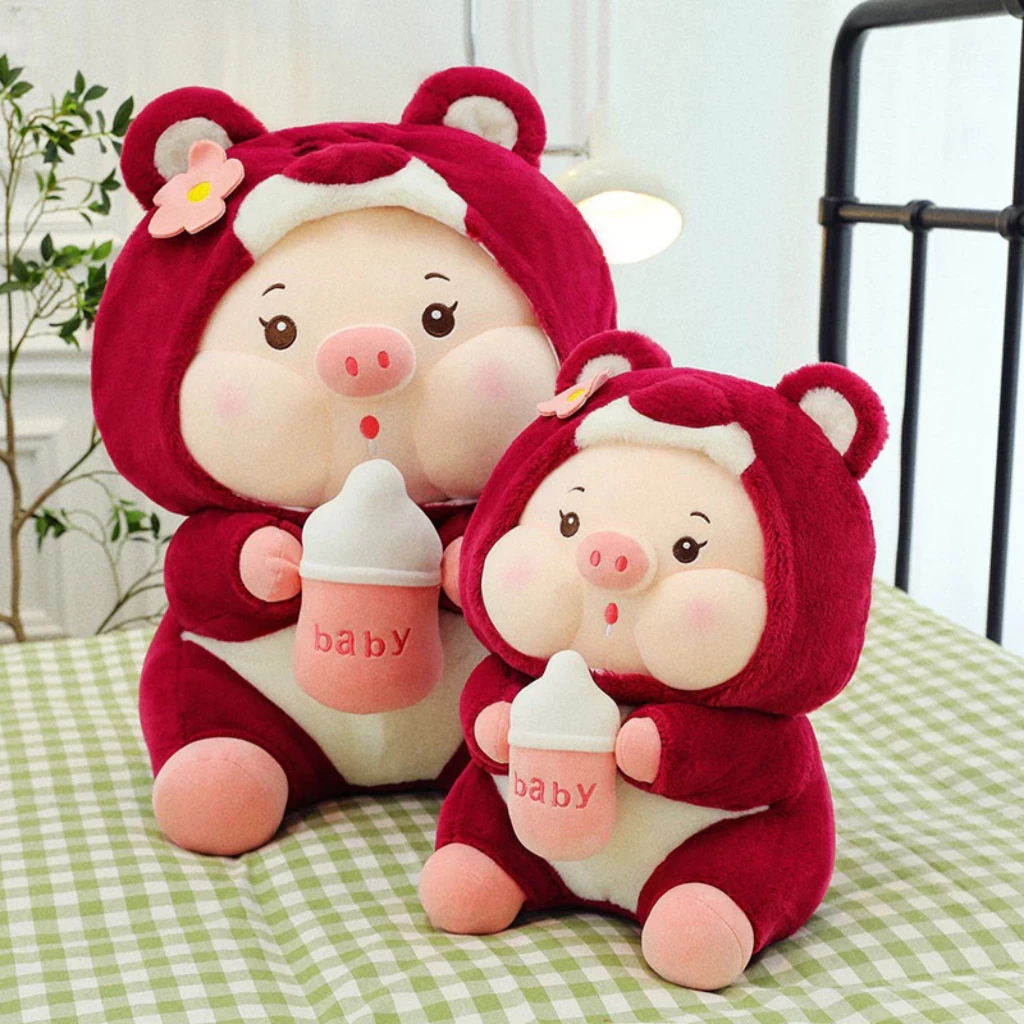Boneka Hoodie Pig Costum Lotso Panda Piggy Milky Bottle Hadiah Ulang Tahun Lucu Imut