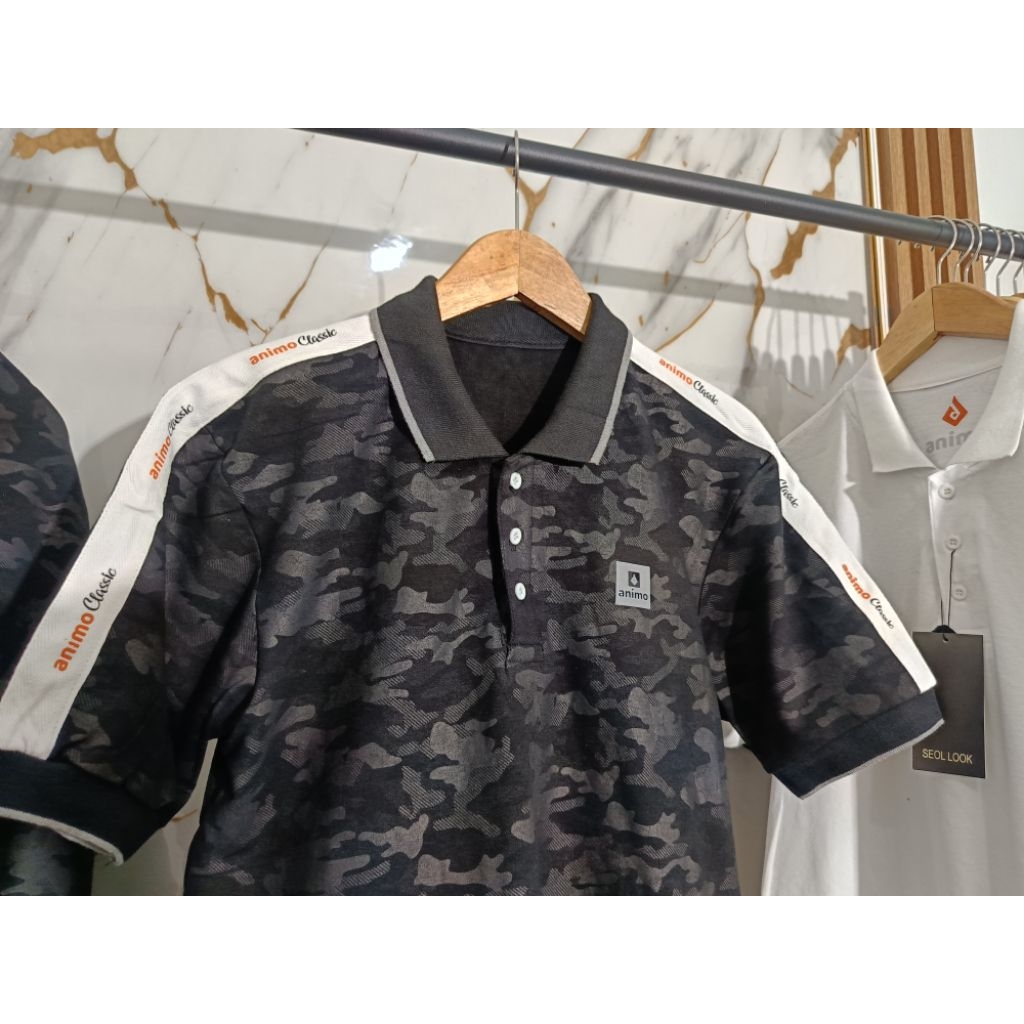 kaos kerah denim loreng hitam Animo