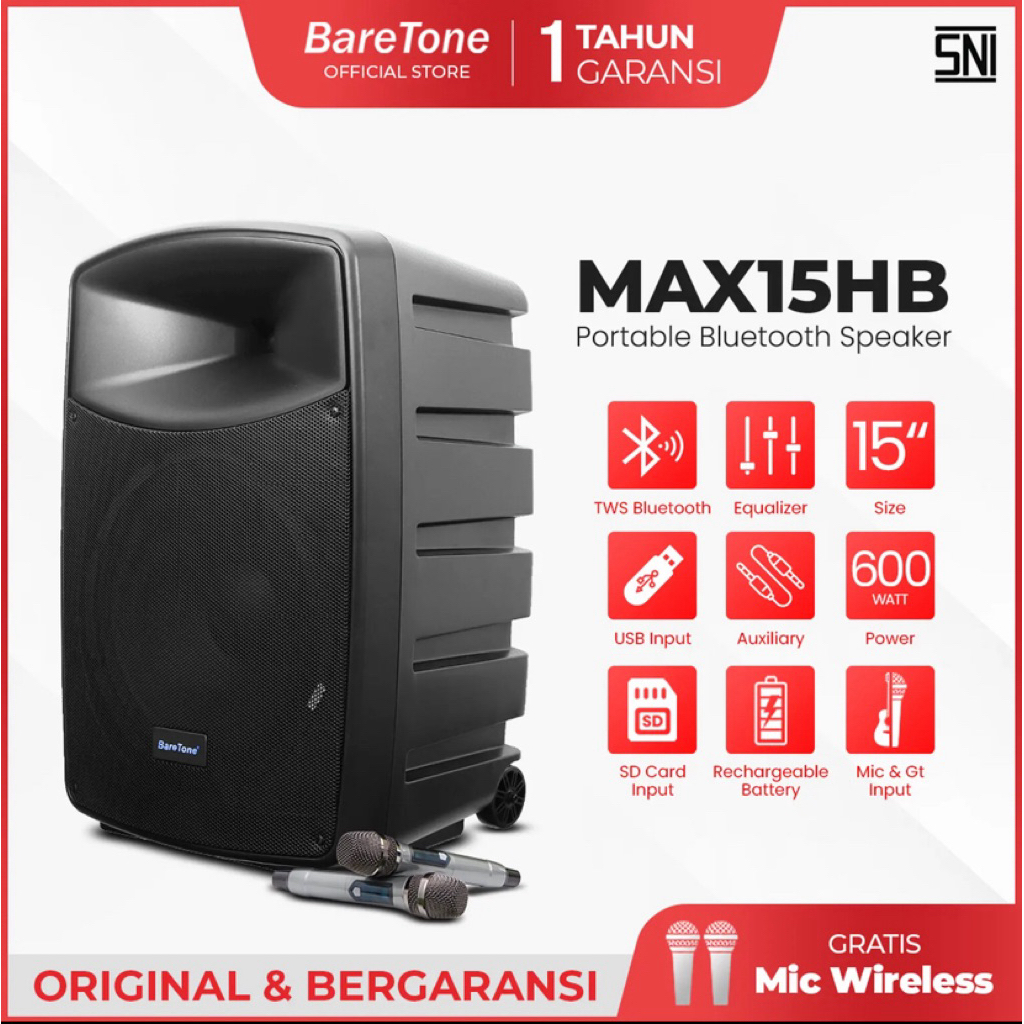 Speaker Aktif Portable Baretone MAX15HB MAX 15 HB Original Baretone