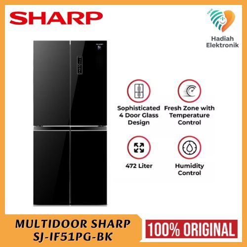 SHARP SJ-IF51PG-BK KULKAS MULTIDOOR 472 LITER J-TECH INVERTER GLASS DOOR / SJ-IF51PG