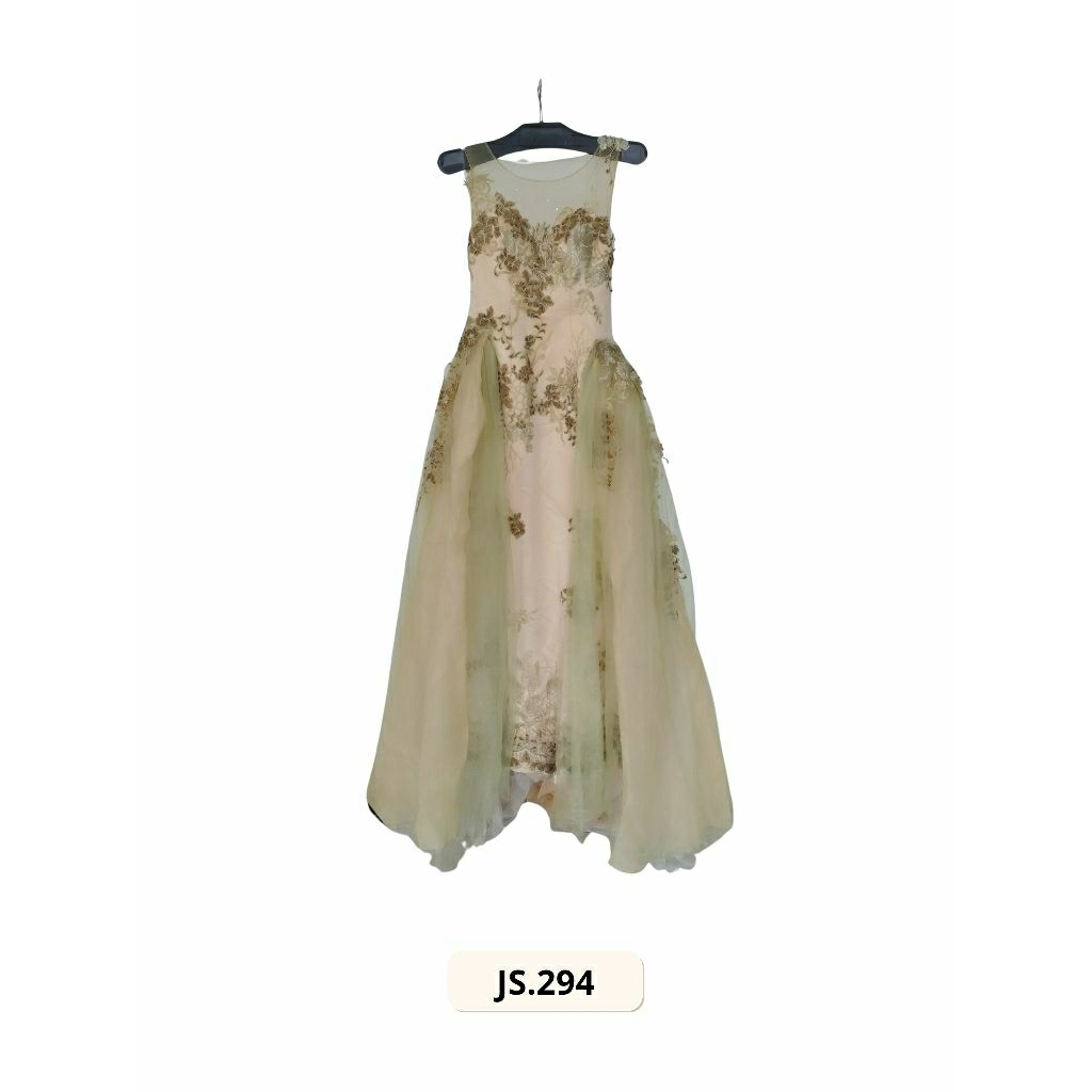 GAUN PESTA PRELOVED WARNA GOLD DENGAN MODEL YUKENSI (JS.294)
