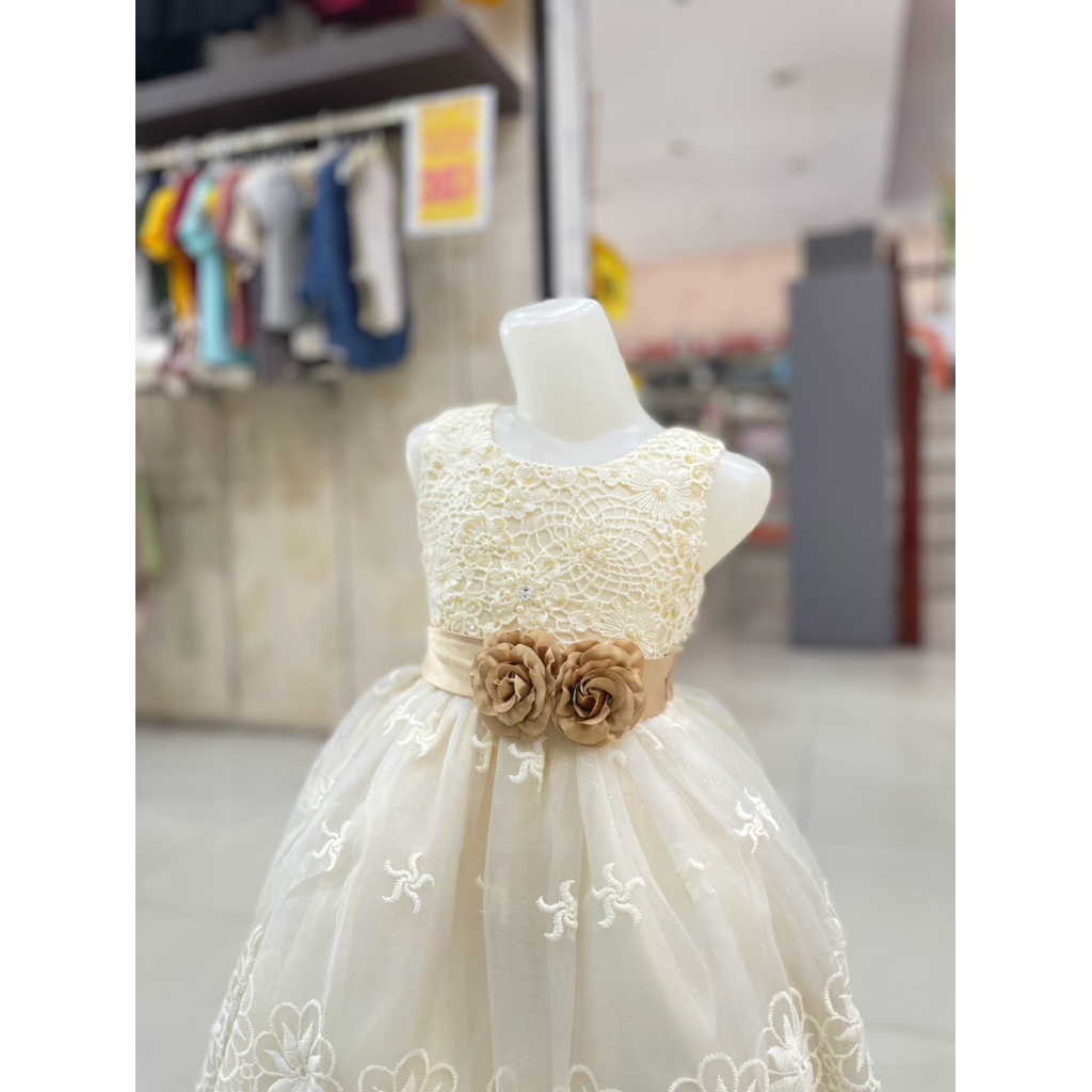 GOWN / GAUN - Dress Pesta Anak Mewah Cream / Dress Anak Perempuan Brokat Bunga / Baju Pesta Ulang Ta