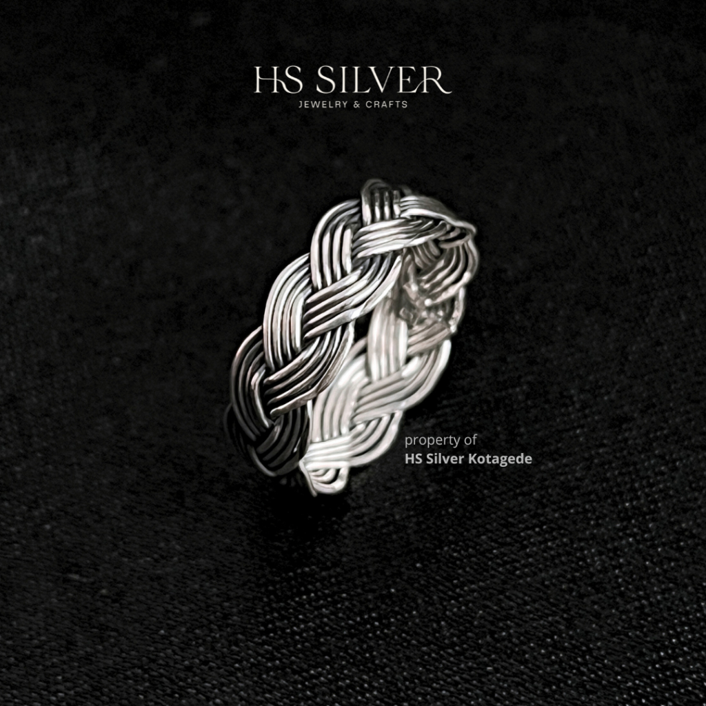 Cincin Solid Silver 925 Perak Bakar Oxyd Hitam Motif Kepang