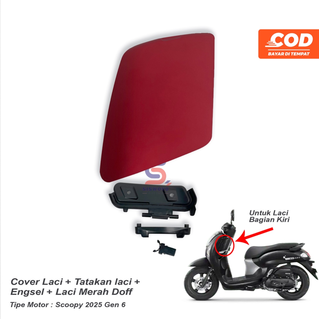 Cover lid inner pocket tutup laci kantong scoopy esp led new prestige K2FN Scoopy 2025 Merah Doff