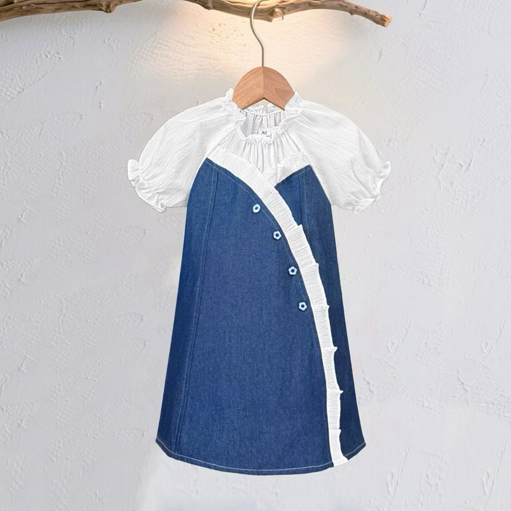 DRESS JEANS ANAK PEREMPUAN MIX KATBOL LENGAN PENDEK ALA KOREA