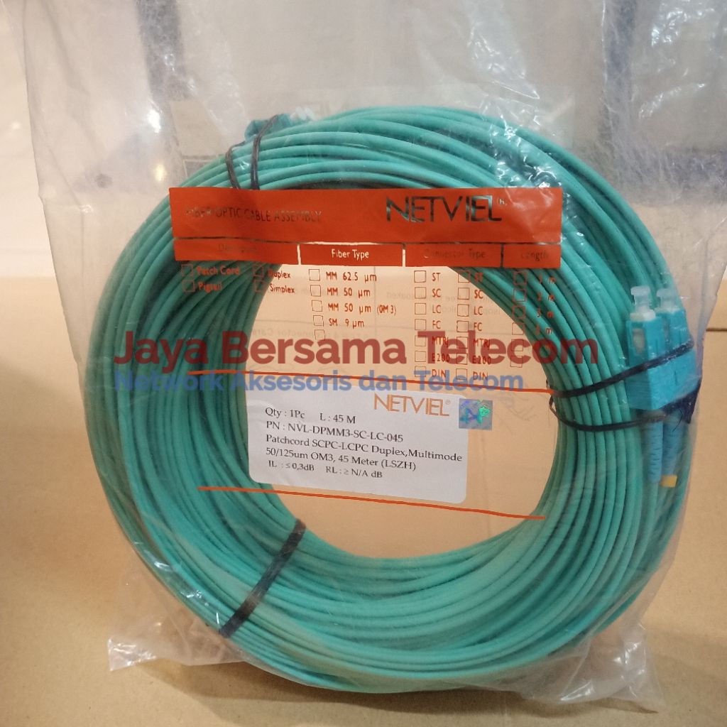NETVIEL Patch Cord FO SC-LC Duplex OM3 Multimode LSZH Kabel 3mm 35Meter NVL-DPMM3-SC-LC-045 Patch Co