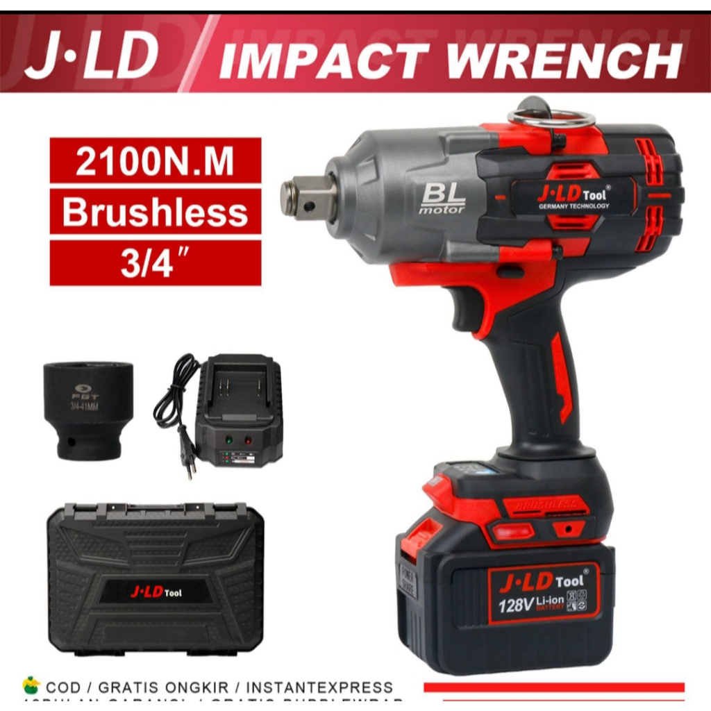 JLD 2100NM Brushless Impact Wrench - JLD Impact pembuka baut 3/4 jumbo 128Vf 1 baterai