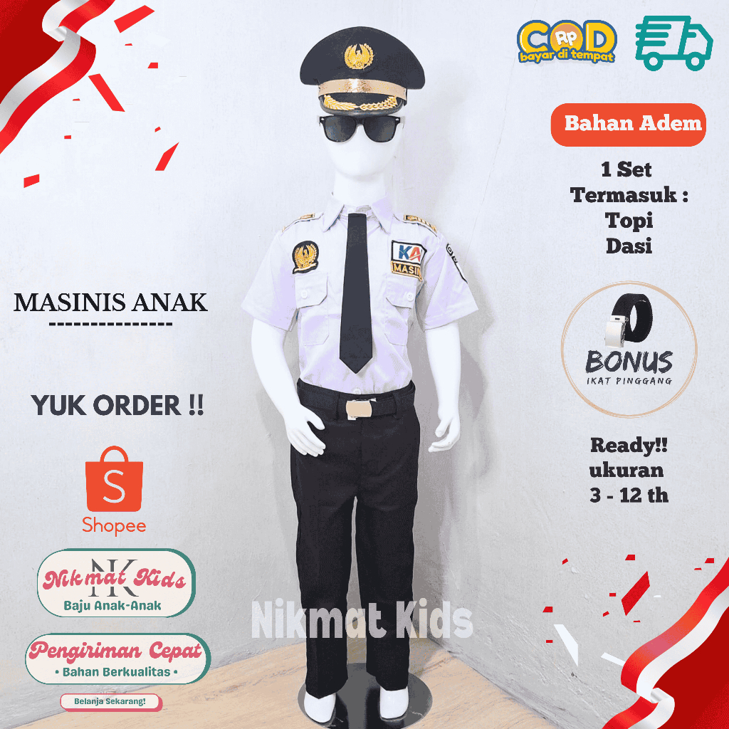 nikmat kids - baju Masinis anak laki laki - baju kai anak - seragam masinis anak -  kostum masinis