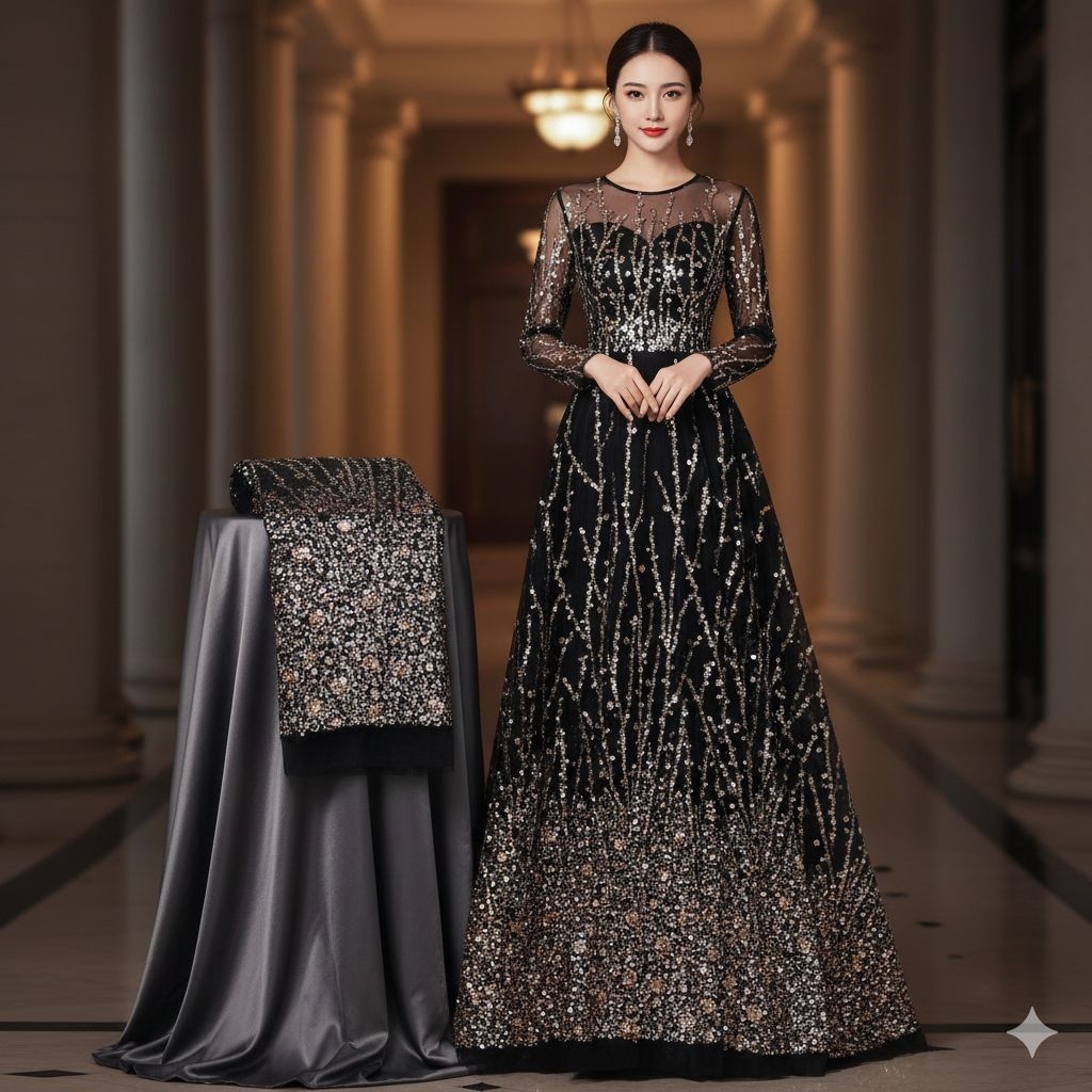 Bahan kain tile payet siquin lucena Korea premium kain tile payet siquin full Payet