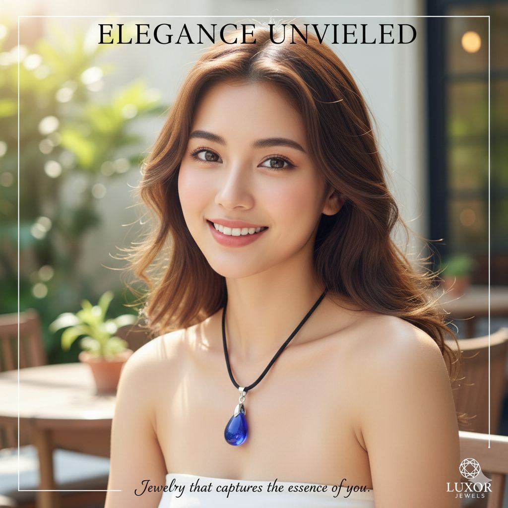 kalung batu akik tetes air besar delima biru safir tali hitam