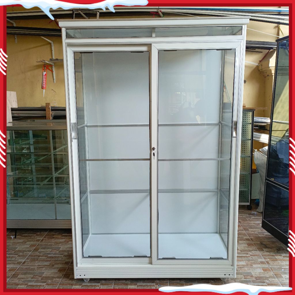 Lemari Baju Sliding Full Gantungan//Bahan Putih Tebal// Kaca Bening Polos//Dinding ACP