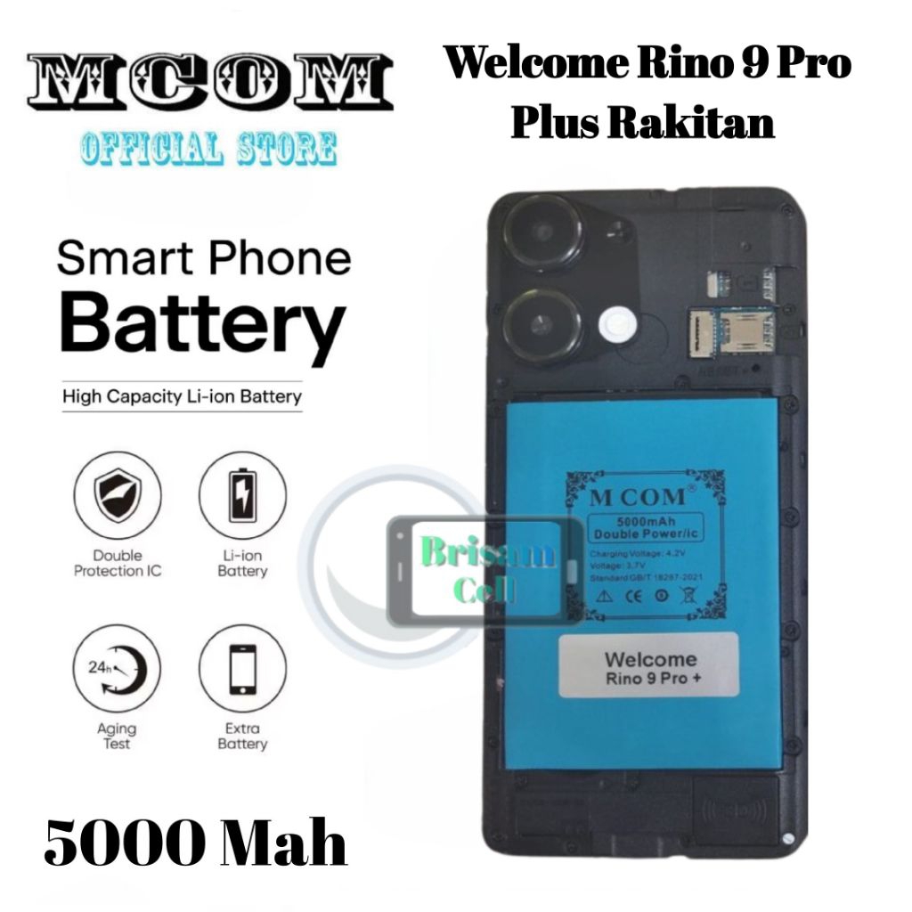 Baterai MCOM for Welcome Rino9 Pro+ / Rino 9 Pro Plus Rakitan Double Power 5000mAh batere batre batr