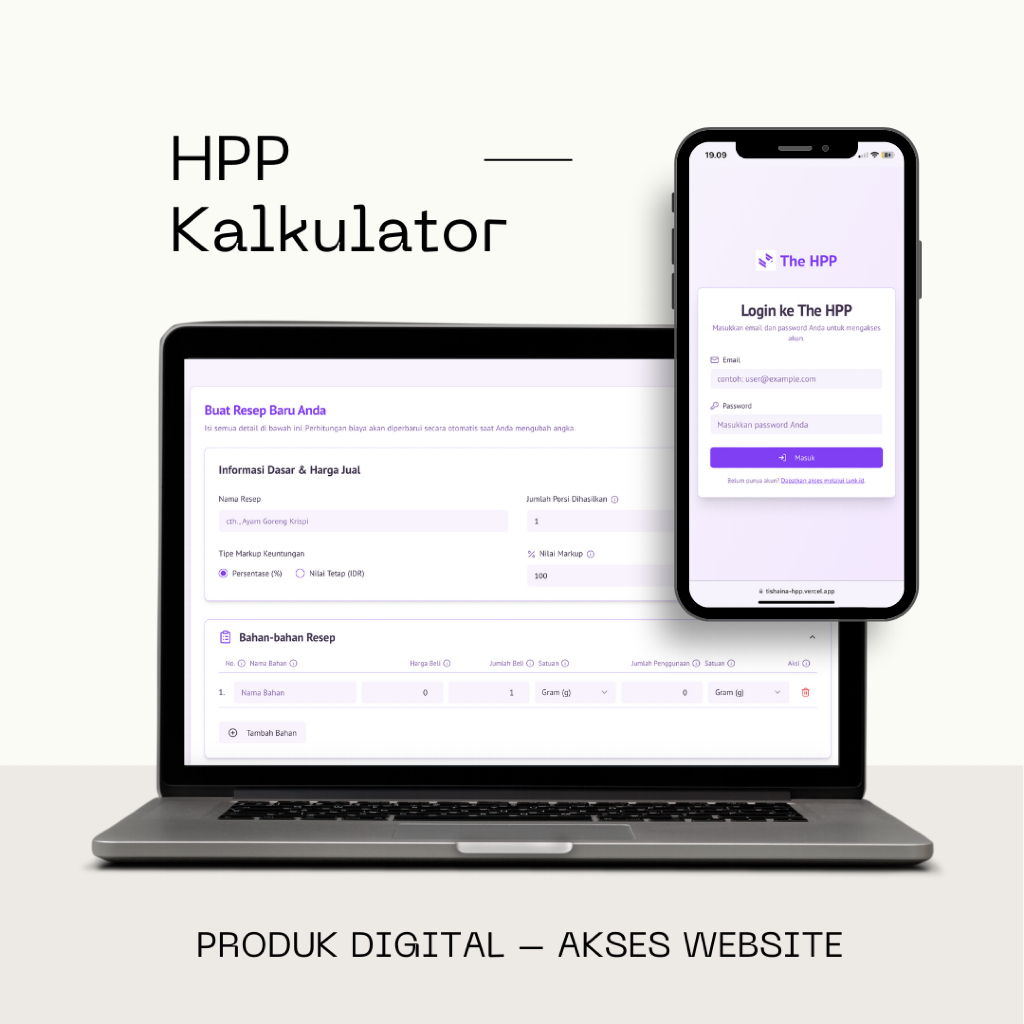 Web App HPP Kalkulator Usaha Makanan dan Minuman | Aman & Mudah