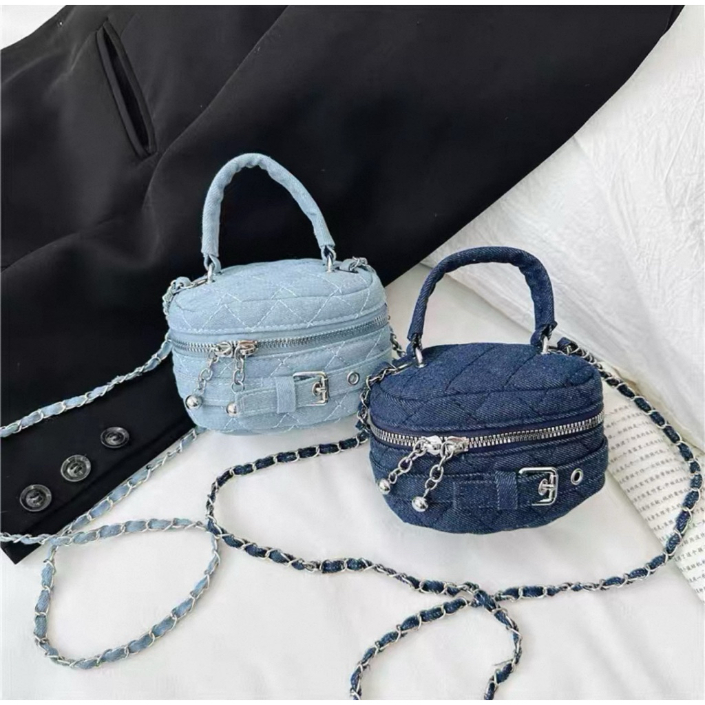 Tas Denim Jeans Muda Jeans Tua Anak Kecil Perempuan Tas Wanita Mini Lucu Tas Selempang Tali chain ta