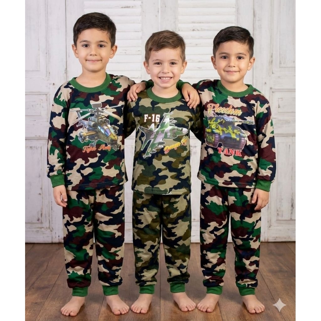 SETELAN BAJU PANJANG ANAK LAKI DAN PEREMPUAN ARMY LORENG USIA 1-10TAHUN