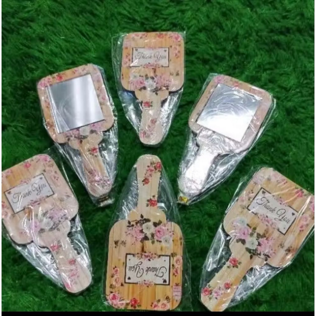 Souvenir Pernikahan Kaca Gagang Bunga Kotak  - Motif Bunga Mewah, Duplek Tebal, Kemasan Plastik