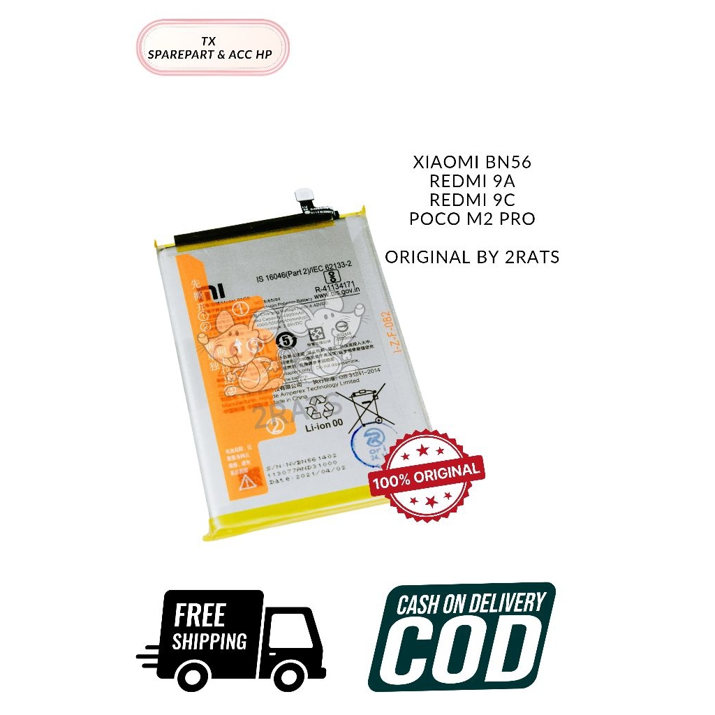 ( TX) BATRE BATERAI XIAOMI BN56 REDMI 9A / REDMI 9C / POCO M2 PRO ORIGINAL BY 2RATS