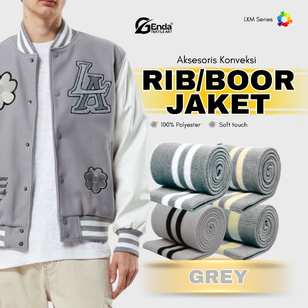 Kain rib/bur cvc abu muda polos dan salur premium