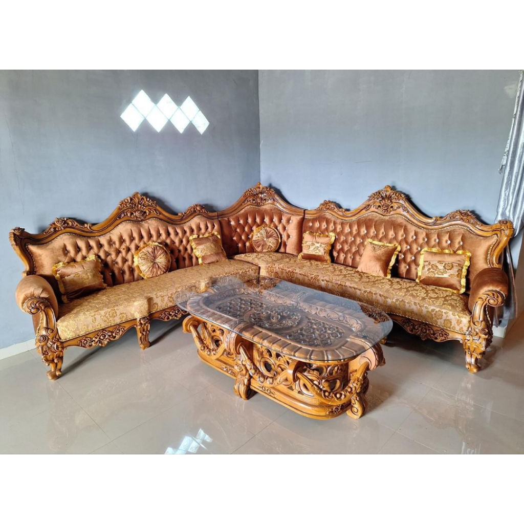 Sofa Sudut Jati Ukir Jepara L Ukuran Jumbo