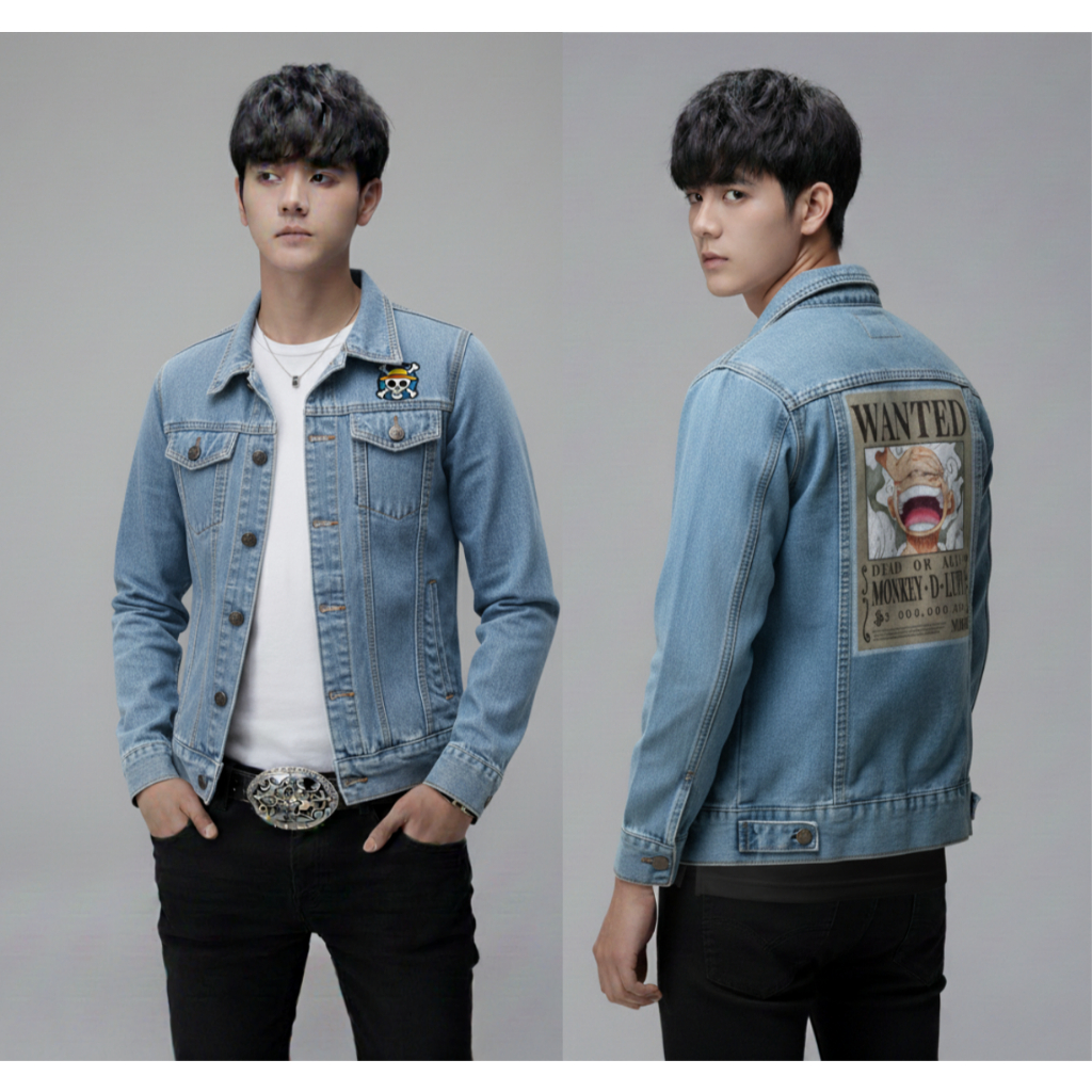 JAKET JEANS DENIM MOTIF DESIGN ONE PIECE BOUNTY LUFFY GEAR5 / JAKET DILAN / JAKET ONE PIECE / JAKET 
