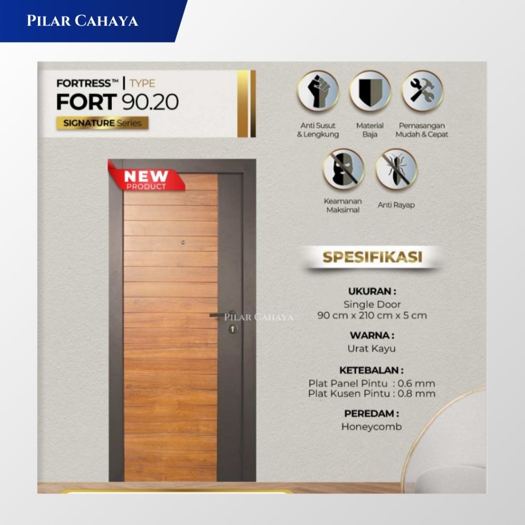 Pintu Baja Fortress Fort 90.20 ukuran 90x210 Urat Kayu Putih Pintu Kamar Pintu Rumah Pintu Utama - S