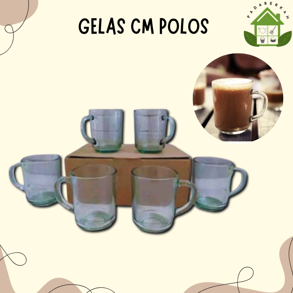 Gelas CM Polos/Cangkir Kaca polos/Gelas Kopi Kaca Gagang Kecil Cm Polos 6 Pcs