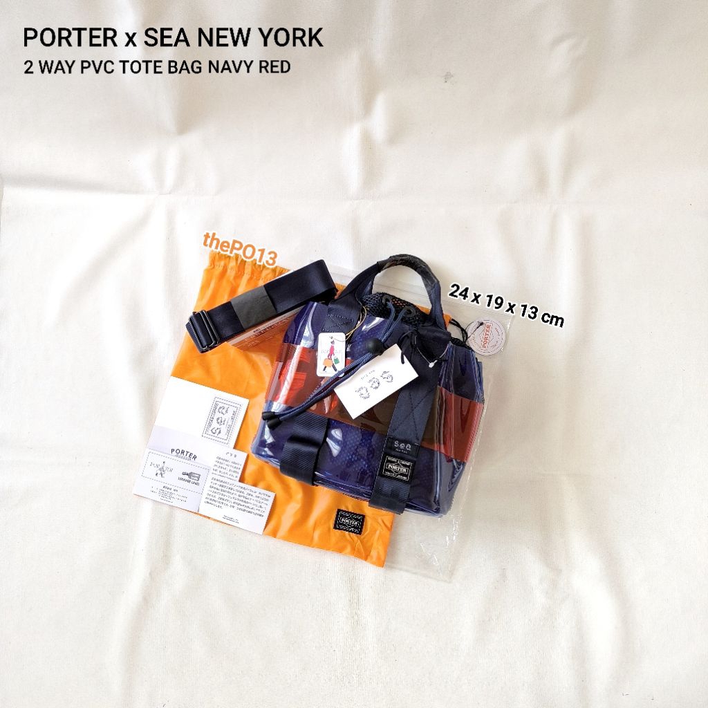 PORTER YOSHIDA X SEA NEW YORK PVC 2 WAY TOTE BAG BLUE RED AUTHENTIC 100% BNWT
