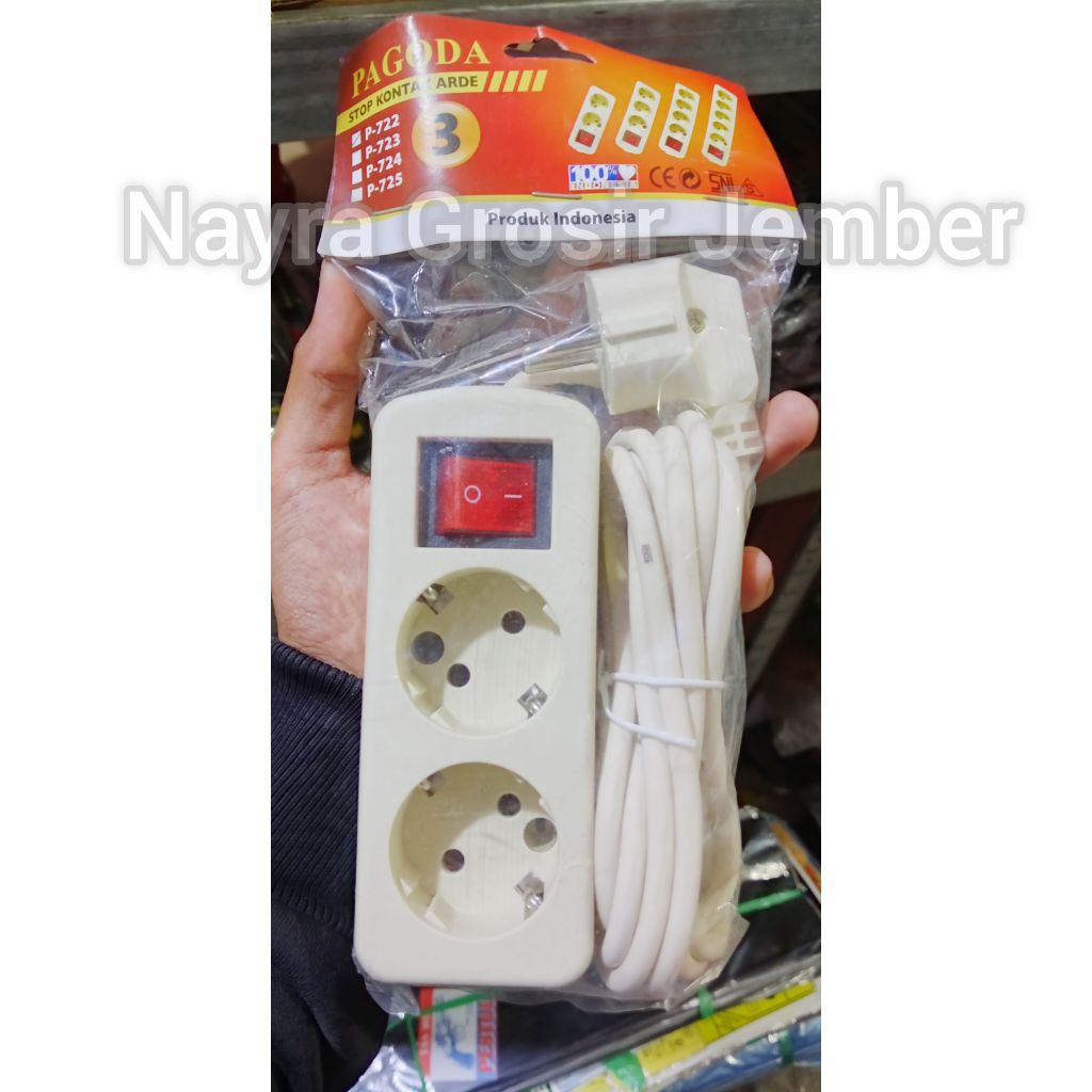 Stop Kontak 2 Lubang  + Kabel 3 Meter Pagoda SNI Kabel Kualitas Bagus