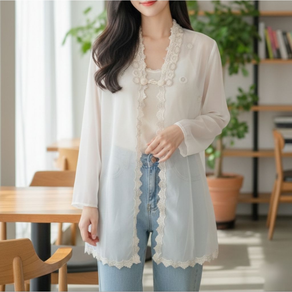 Outer Rompi Korea putih transparan