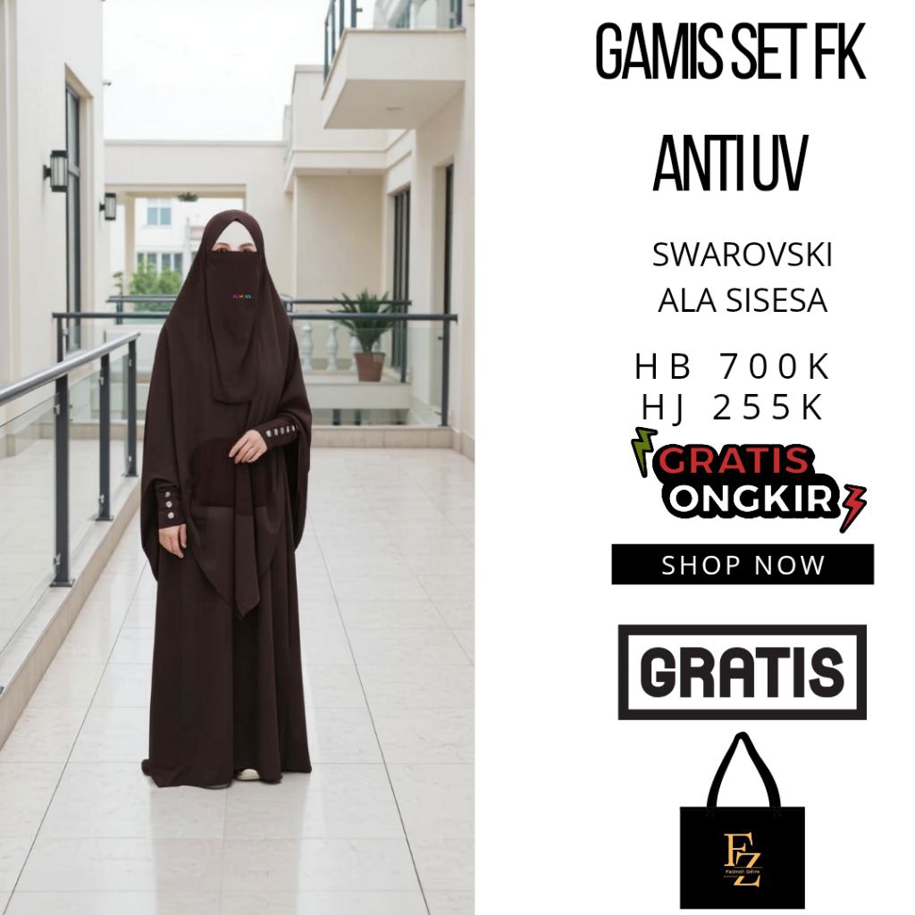 Gamis Set FK Instan Anti Uv Ori Sjsesa Abaya French Khimar ala sisesa