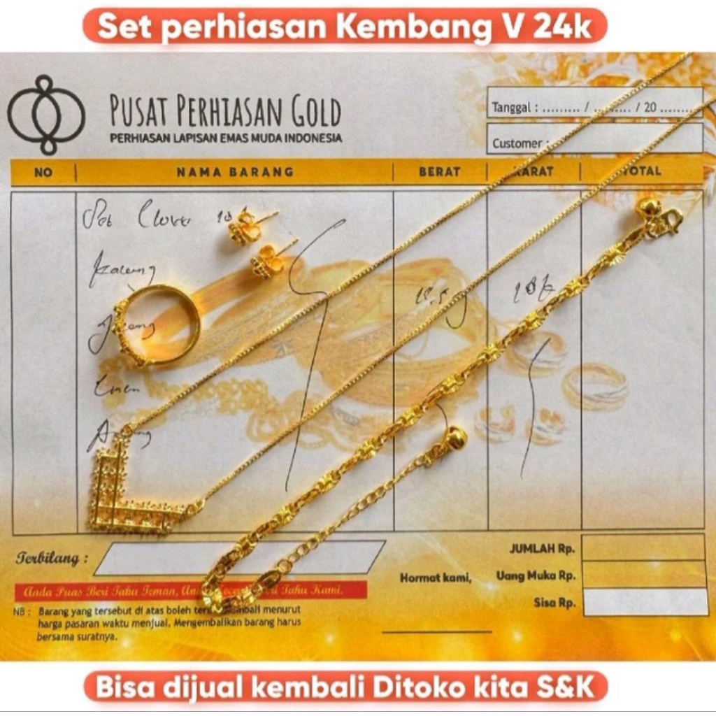 set perhiasan emas muda asli kadar 8k