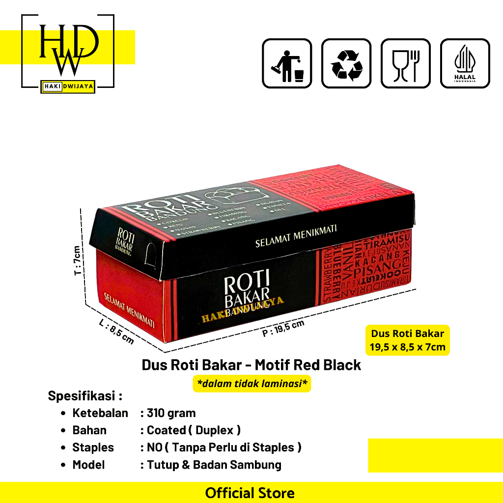 Kemasan Dus Roti Bakar Bandung Tebal dan Elegan Full Colour Cocok untuk Usaha Roti Bakar - Motif Red
