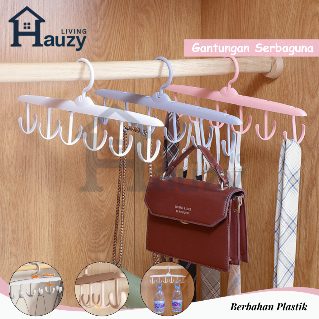 Hauzy - Hanger 12 Hook Putar 360° – Gantungan Bra, Dasi, Scarf, Kaos Kaki, Rak Organizer
