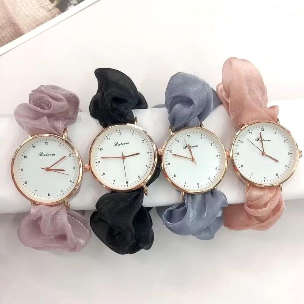 Jam Tangan Wanita Kecil Analog Quartz New Fashion Retro Scrunchie Watch