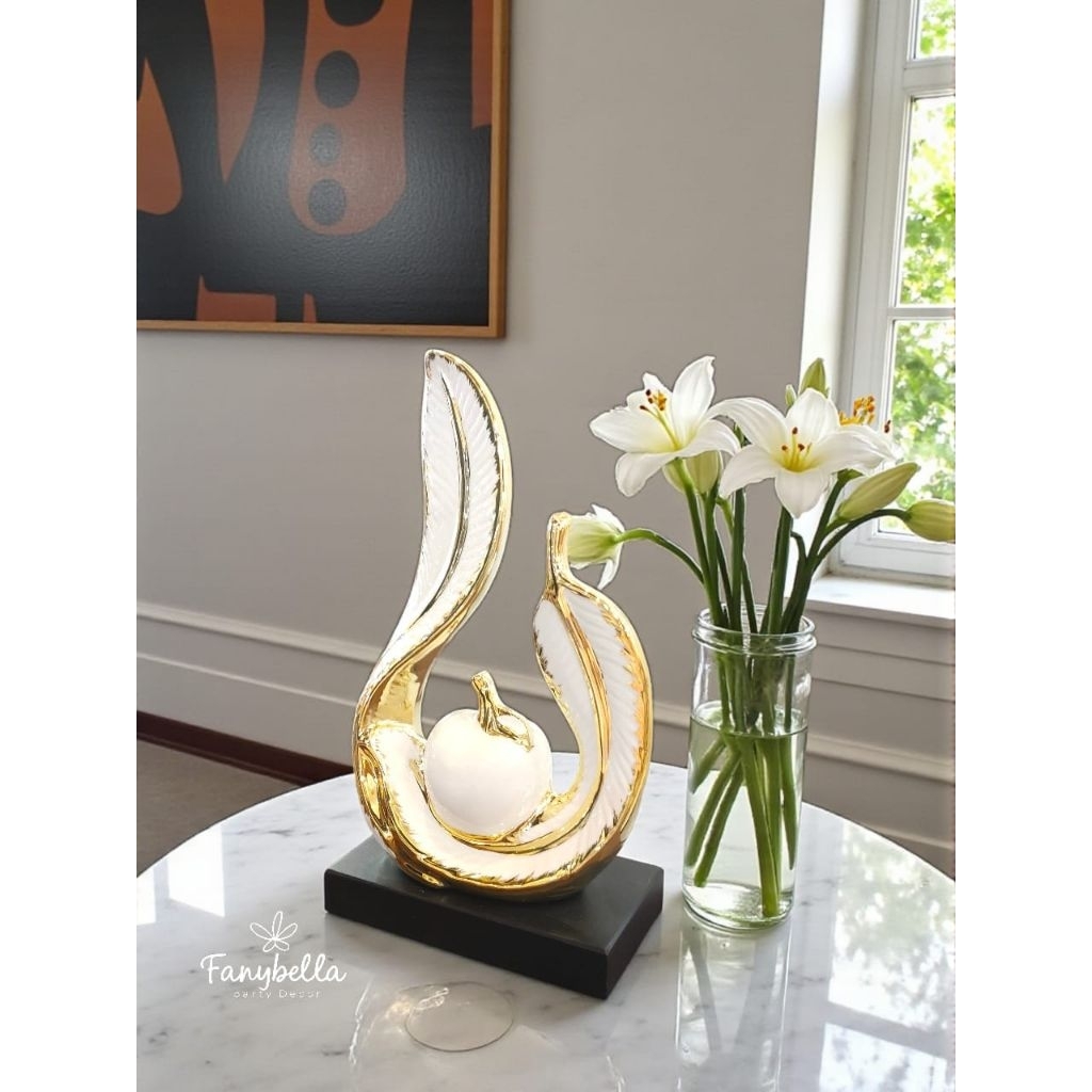 Pajangan Meja Keramik Putih Gold Mewah Dekorasi Rumah