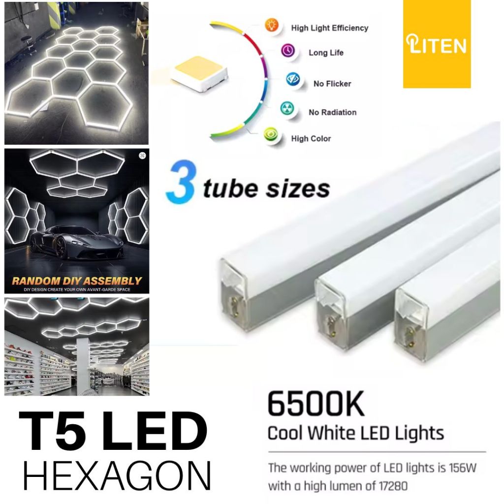 Lampu TL Neon T5 HEXAGON LED Plafon 30 cm 60 cm 90 cm 120 cm 10w 20w 30w 40w / Lampu Plafon LED Cust